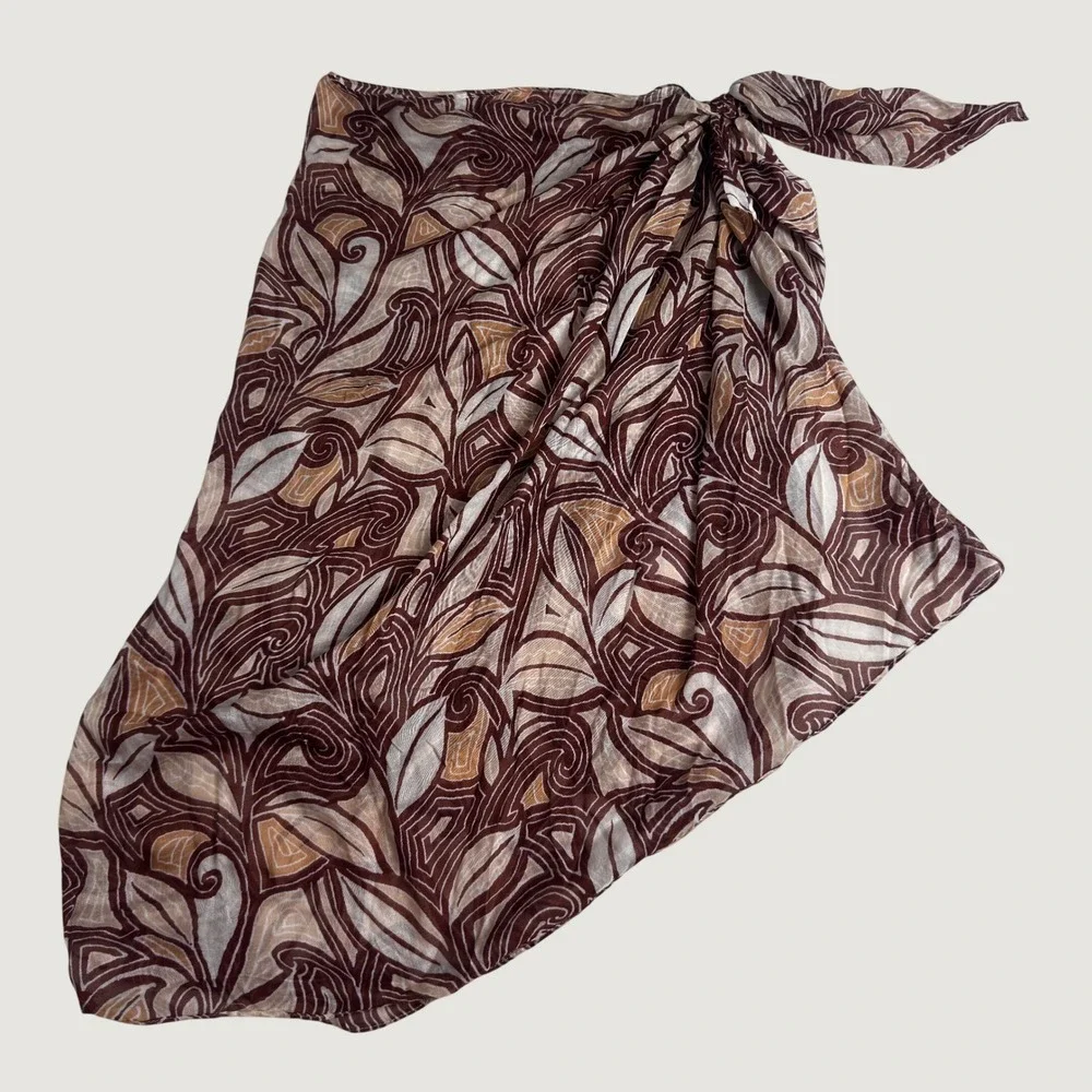 Bohemian Brown Swirling Paisley Tropical Pareo Sarong Wrap NEW Skirt One Size
